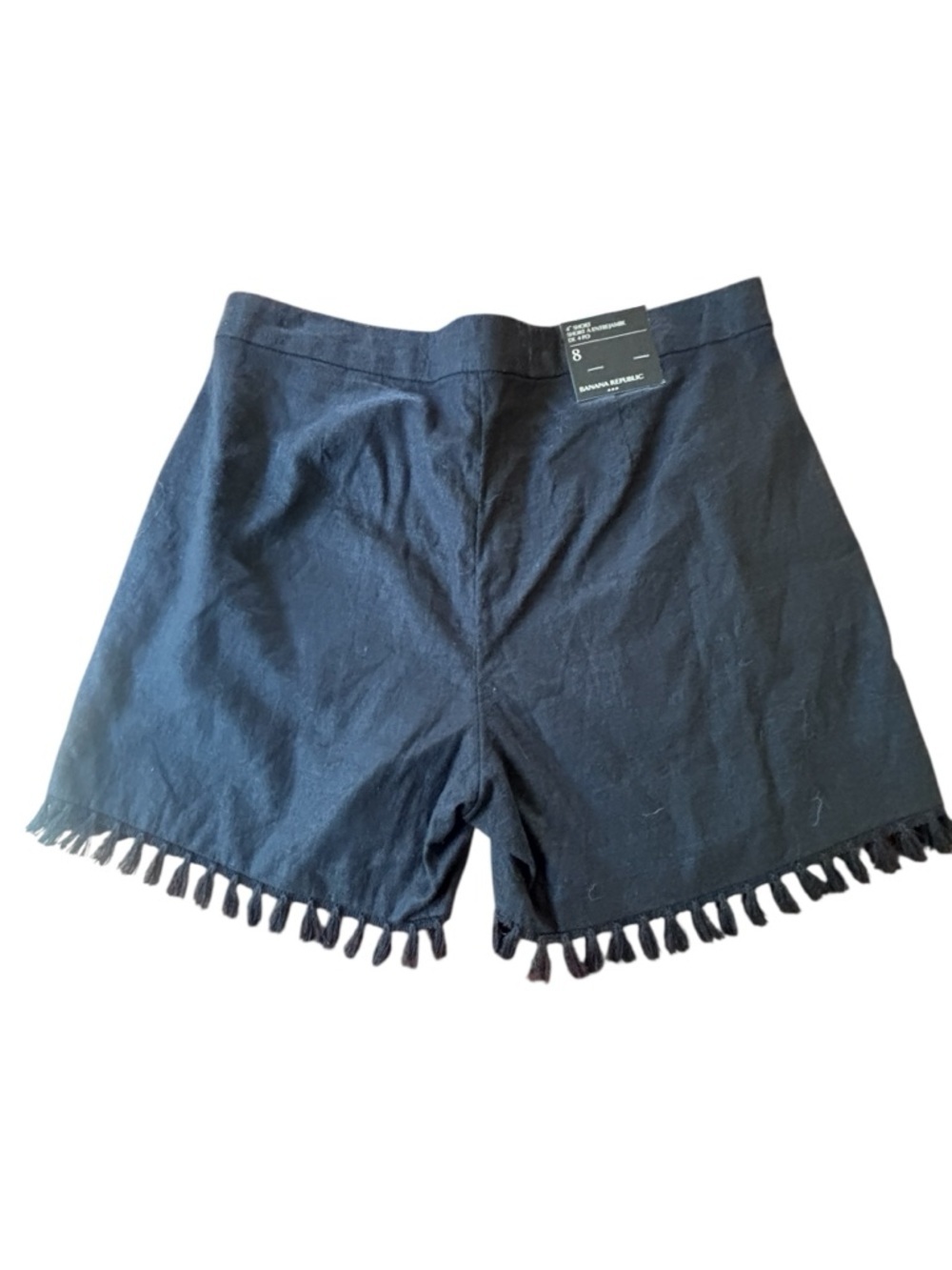 NWT Banana Republic Black Linen Blend Tassel Hem Shorts Size 8
